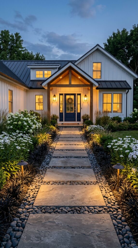003 a straight but textured entry walkway leading to a entry walkway to farmhouse front… 202605200738