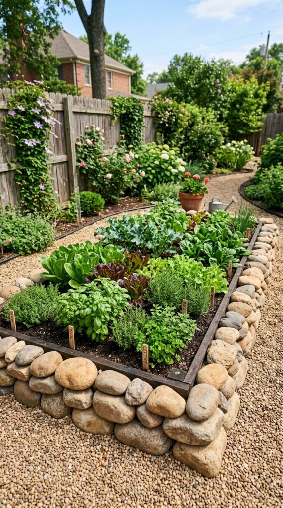 004 a raised vegetable and herb garden bed in a sunlit raised garden bed with rocks 202605200739