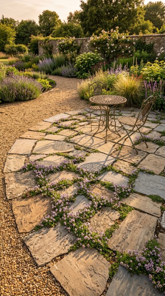 004 an irregular flagstone patio in warm sandstone and