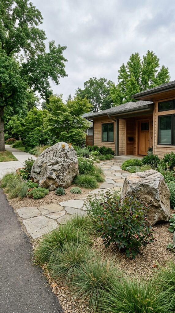 004 wide editorial shot of a residential front garden 