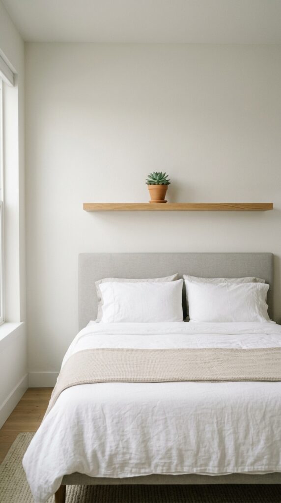 005 image prompt a bed with a single floating shelf mo