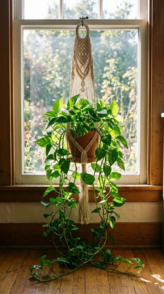 005 image prompt a macrame plant hanger hanging in a w