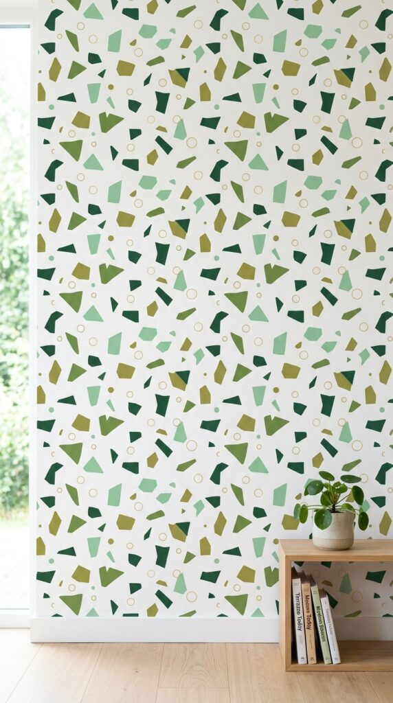 005 image prompt a wall with a geometric wallpaper pat