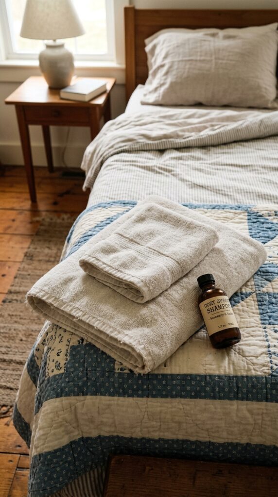 25 Guest Bedroom Ideas That Feel Welcoming And Practical 005 image prompt two towels folded on the edge of a gu