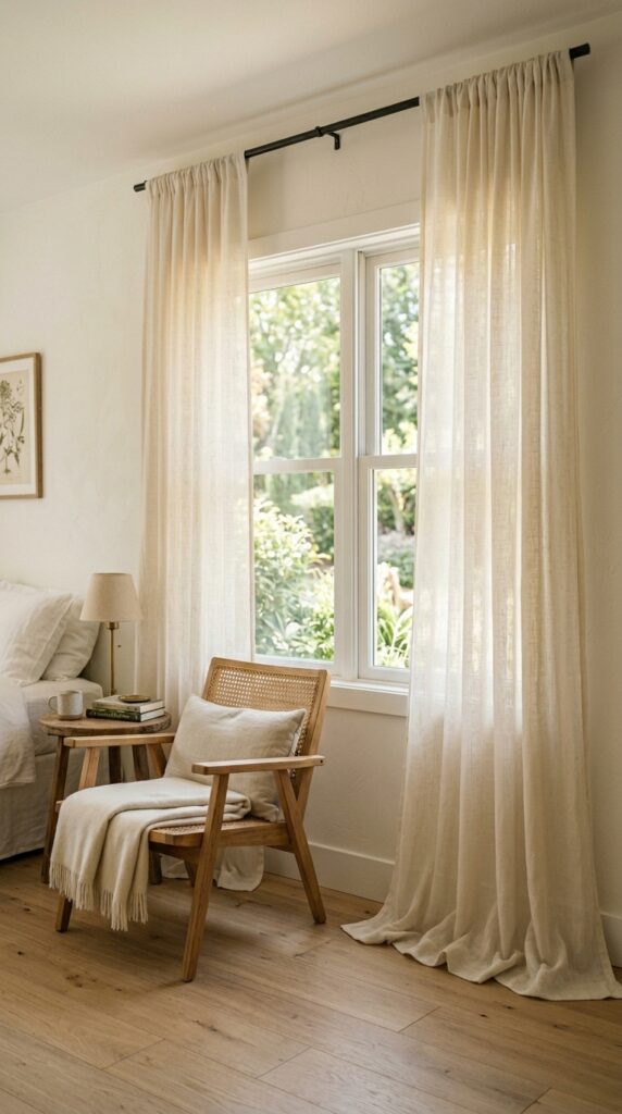 006 a bedroom corner photographed with sheer cream lin
