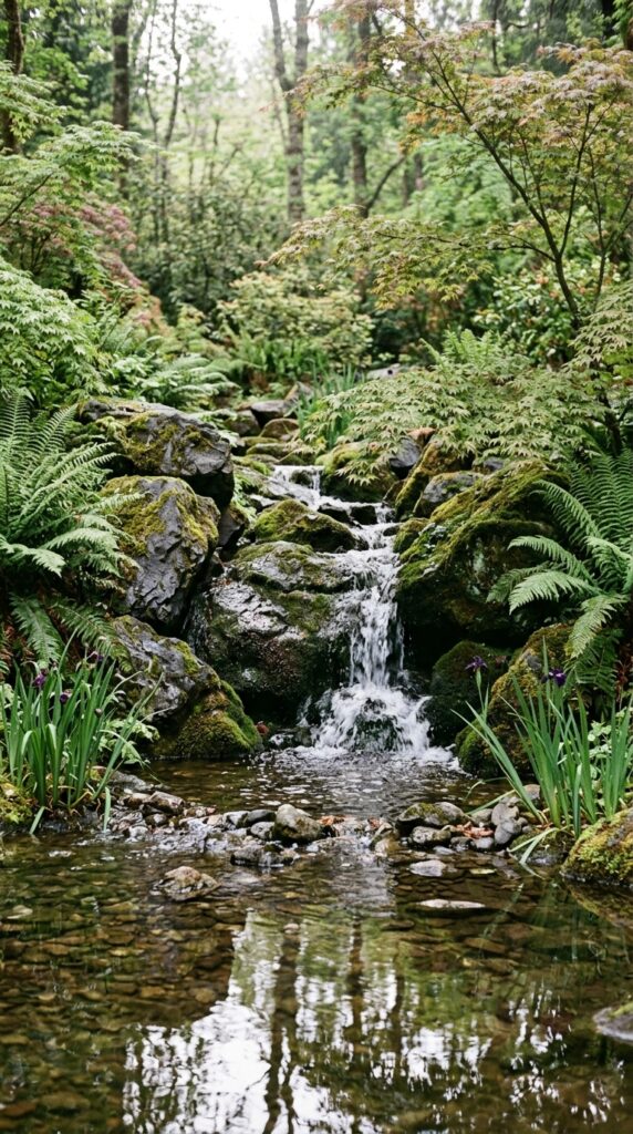 006 a naturalistic water feature where a small stream stream cascades over mossy boulders 202605212004