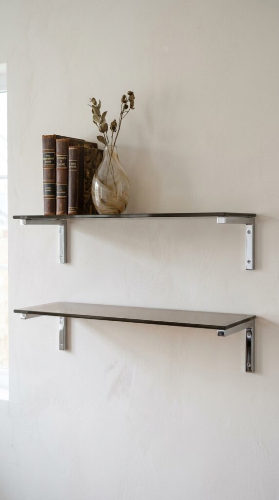 006 image prompt a wall with two smoked glass shelves 