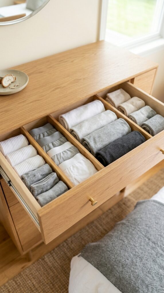 006 image prompt an open dresser drawer with bamboo di