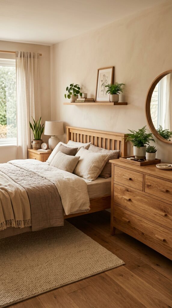 007 a bedroom featuring warm honey toned oak wood nigh