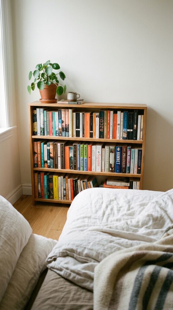 007 image prompt a low bookshelf positioned at the foo