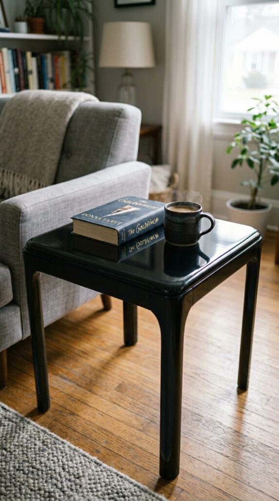 007 image prompt a small black lacquer side table with