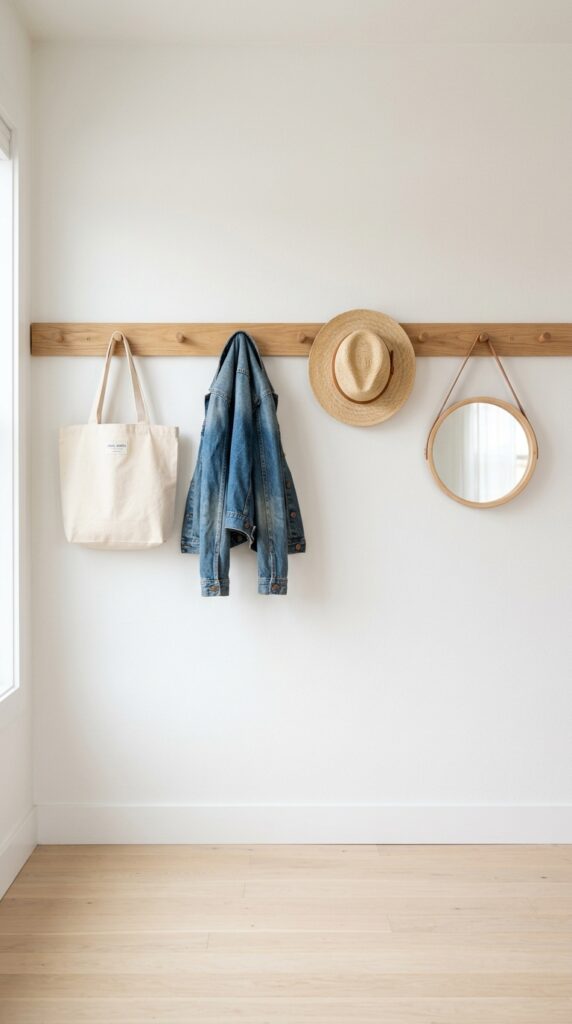 007 image prompt a white wall with a long wooden peg r