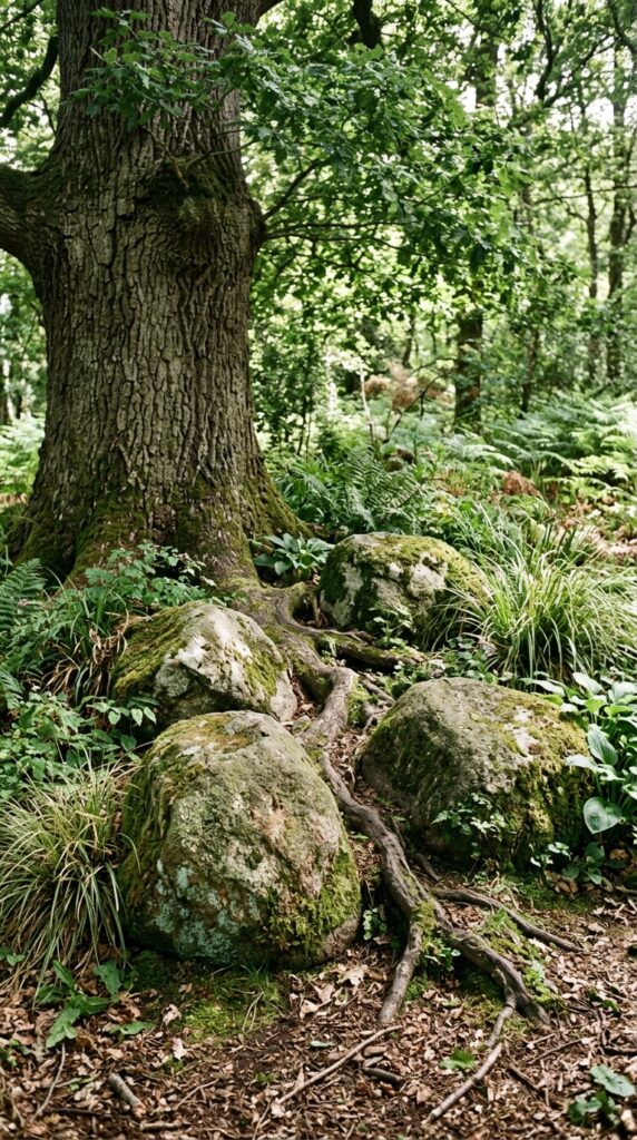 007 three to four substantial moss flecked boulders ne boulders at base of oak 202605212005