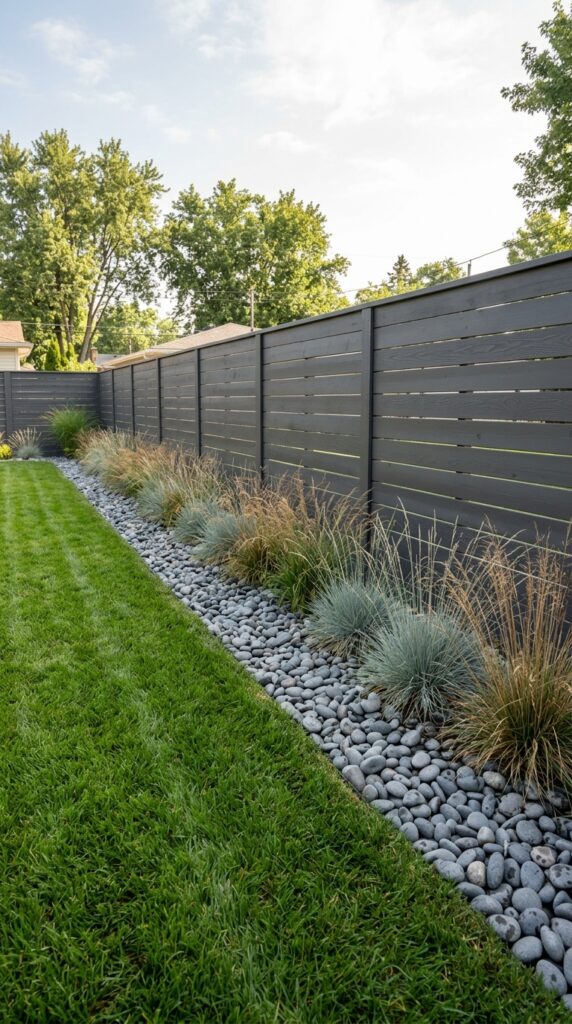 008 a contemporary suburban backyard fence line photog suburban backyard fence with rocks 202605200742