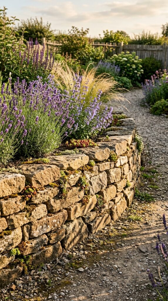 008 a low retaining wall made of stacked irregular fie retaining wall with plants 202605212006