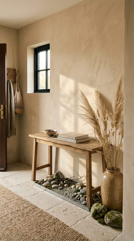 008 a residential entryway featuring a low wooden cons entryway with console table rock… 202605210713