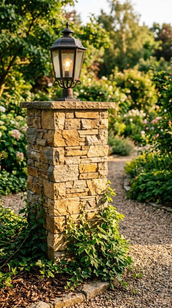 008 close medium shot of a garden entrance pillar clad