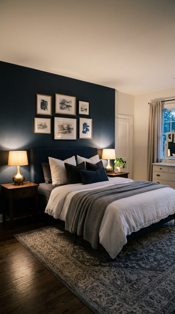 008 image prompt a bedroom with three walls painted a 