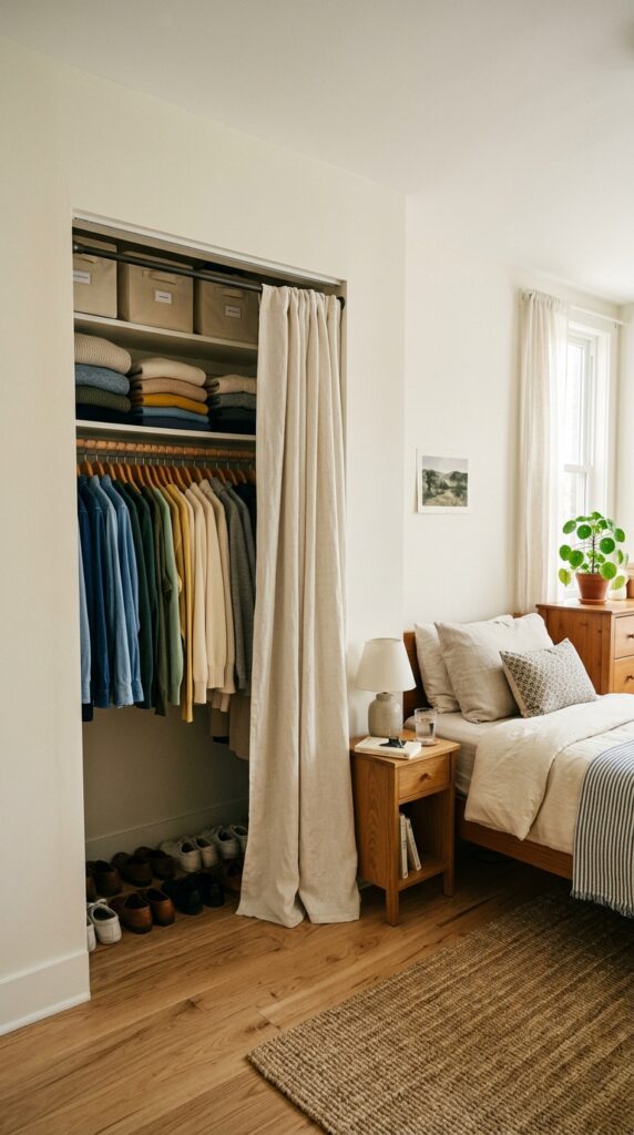 008 image prompt a small bedroom with a closet opening