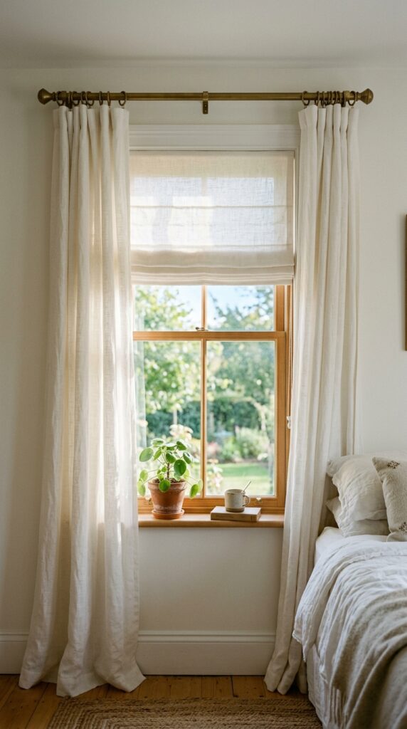 009 a bedroom window dressed in layered treatments sim