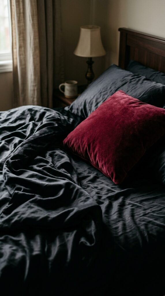 009 image prompt a bed made with black silk sheetsreal