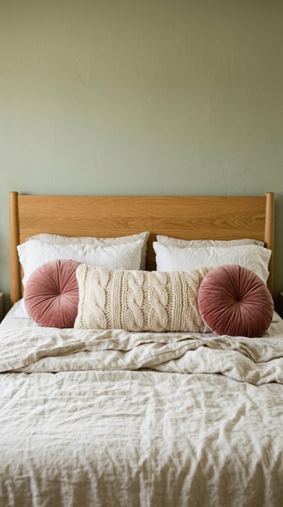 009 image prompt a bed with a mix of pillows two stand