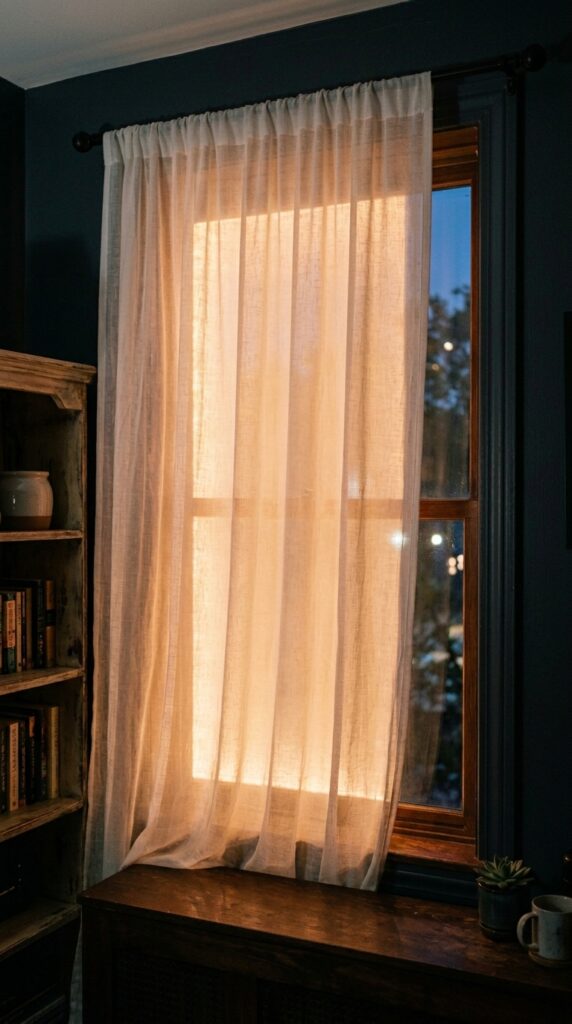 009 image prompt a sheer white curtain with warm fairy