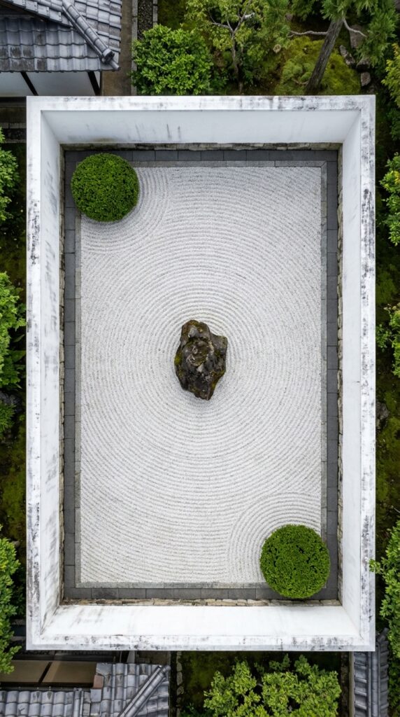 009 overhead aerial shot of a small zen inspired grave