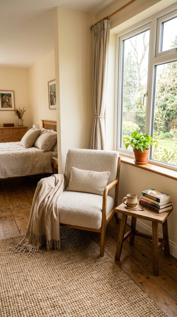 010 a corner of a bedroom featuring a comfortable wood