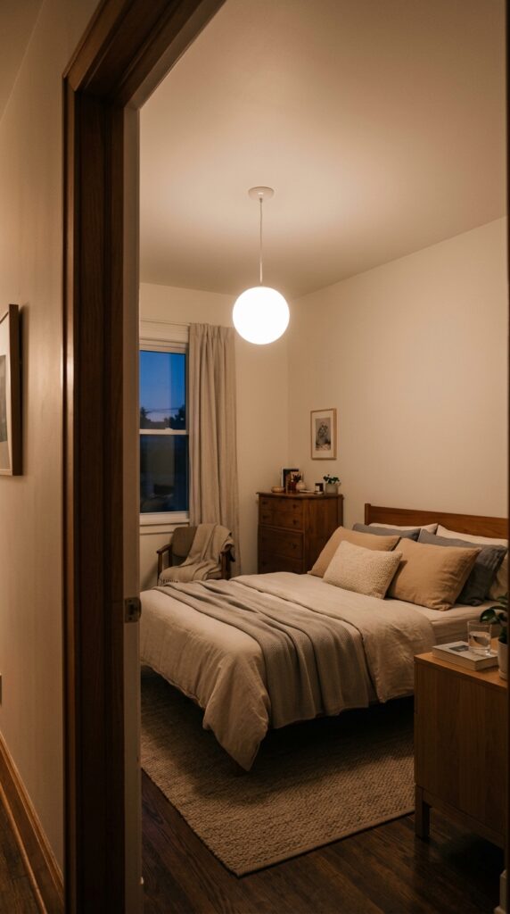 010 image prompt a bedroom with a single pendant light