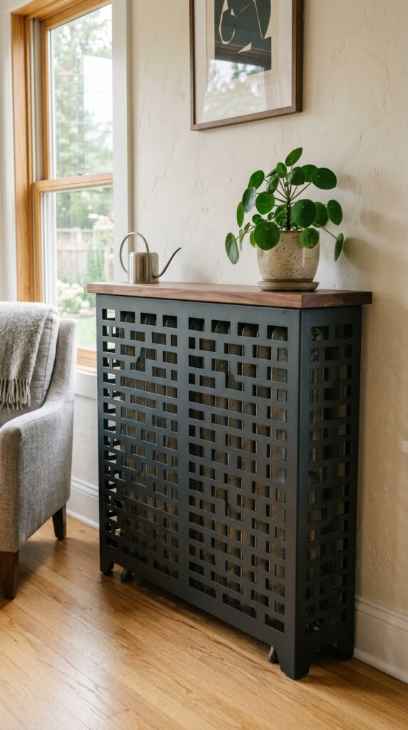 010 image prompt a cast iron radiator hidden behind a 