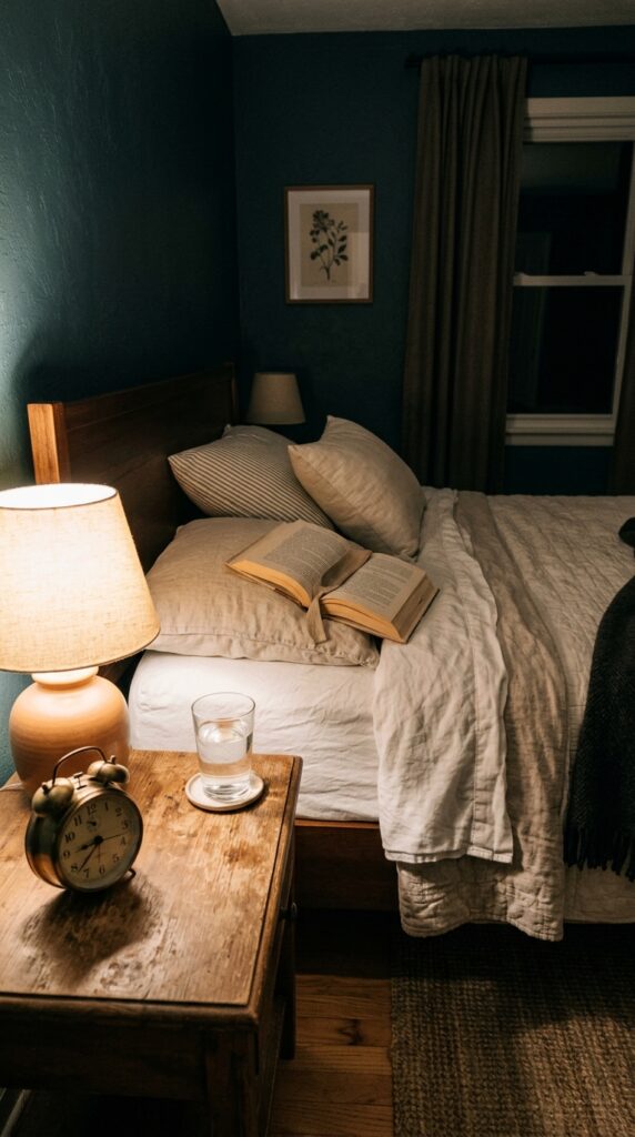 010 image prompt a nightstand with a lamp a glass of w