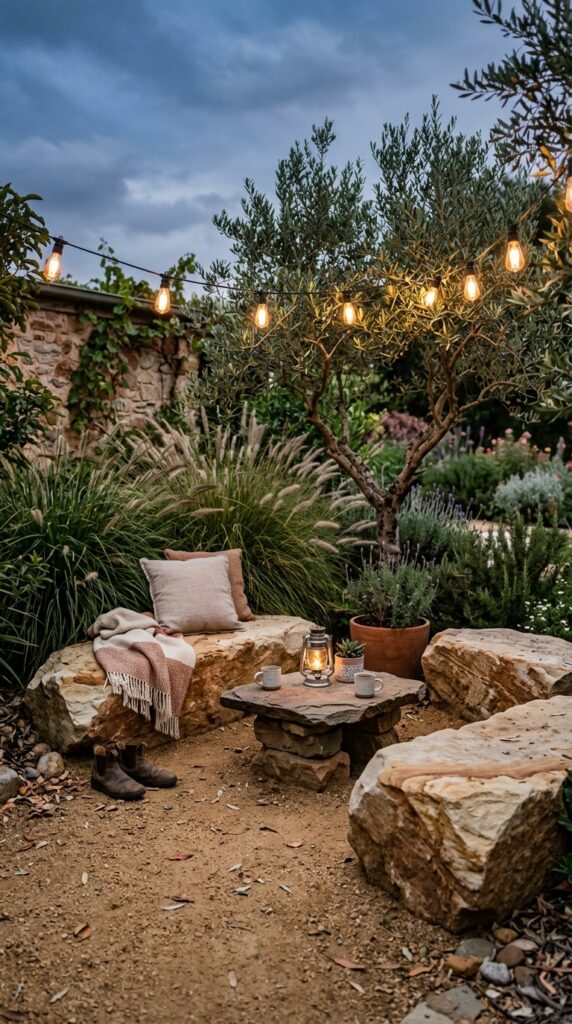 011 a small natural seating nook featuring two large f seating nook with boulders and 202605212008