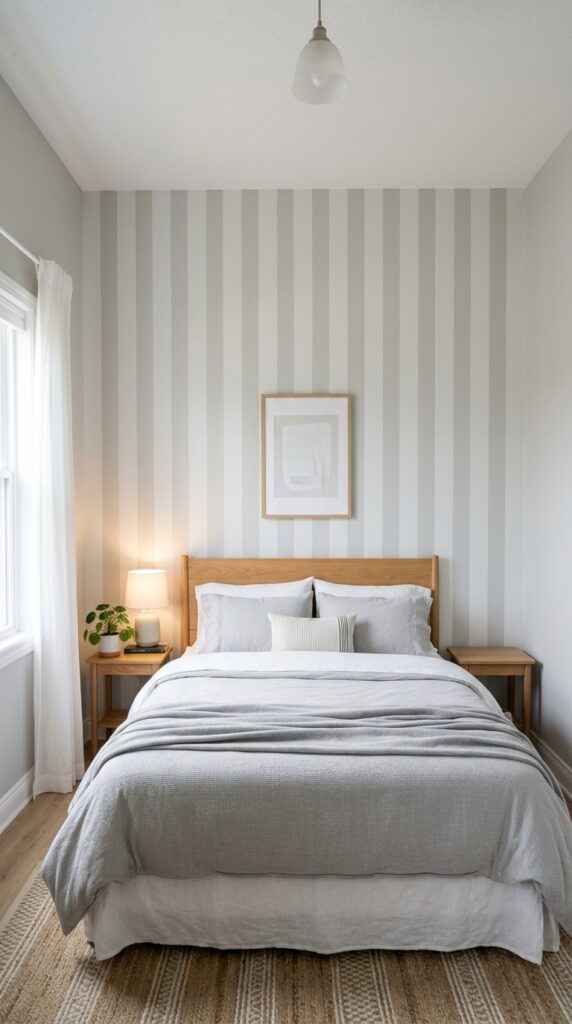 011 image prompt a small bedroom with vertical stripes