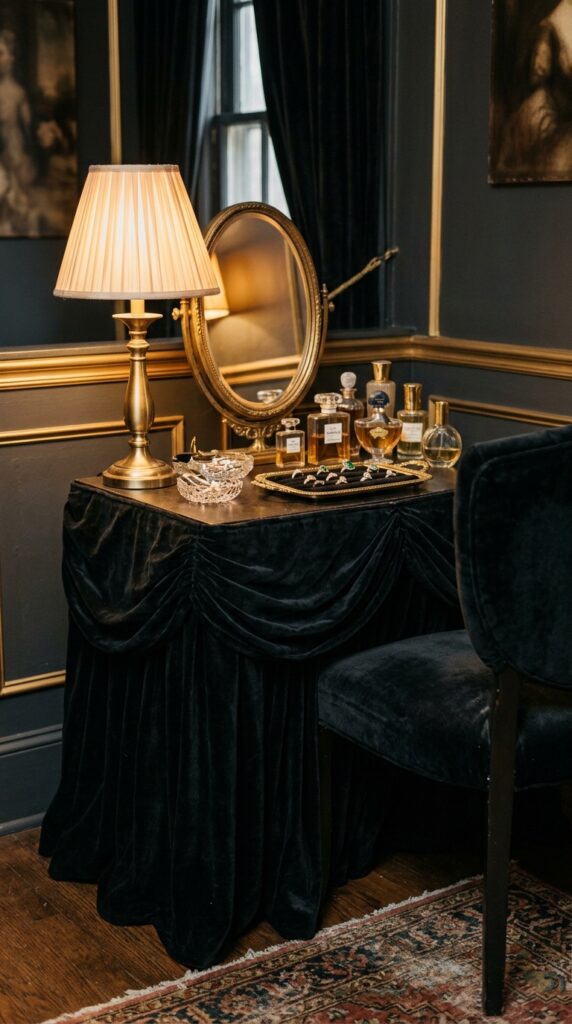 011 image prompt a small vanity table with a black vel