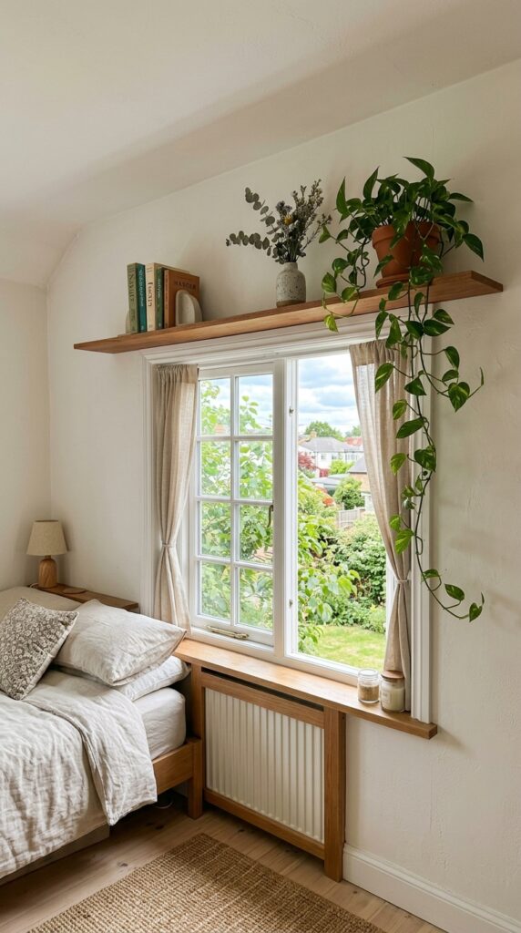 012 image prompt a bedroom window with a long thin woo