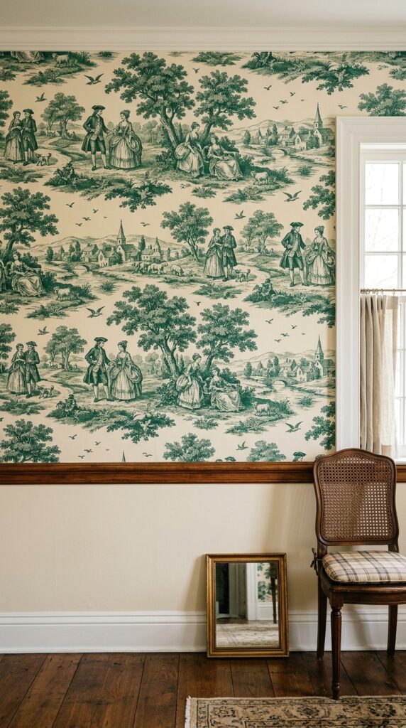 012 image prompt a wall with toile wallpaper but inste