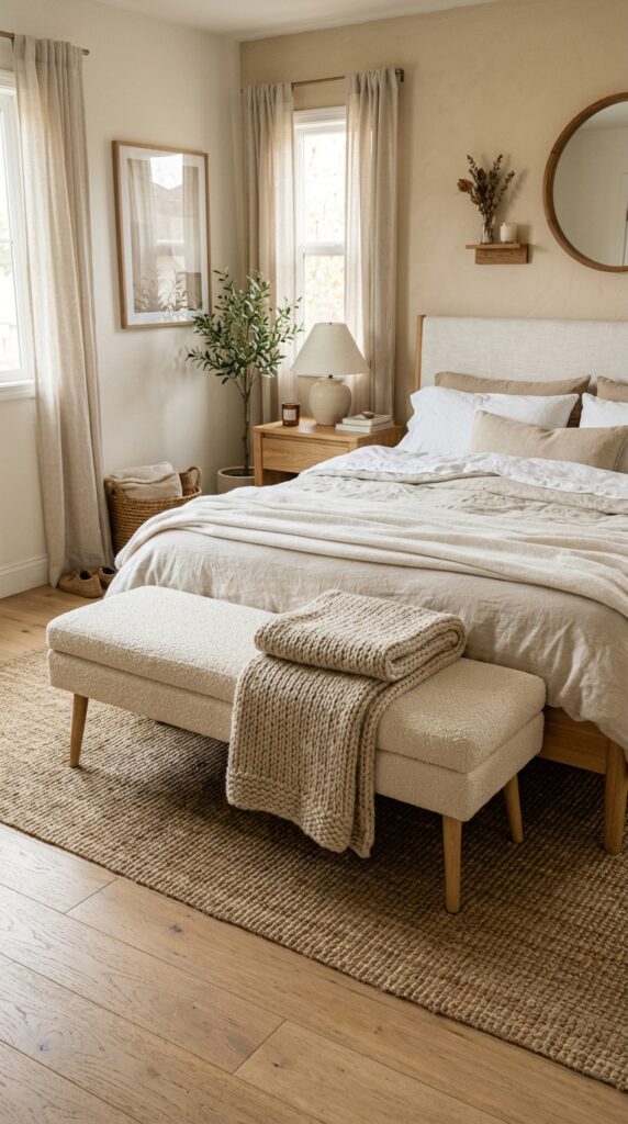 013 a bedroom photographed from the side showing a lon