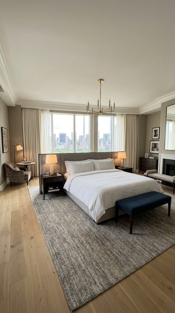 013 image prompt a large bedroom where the bed is not 