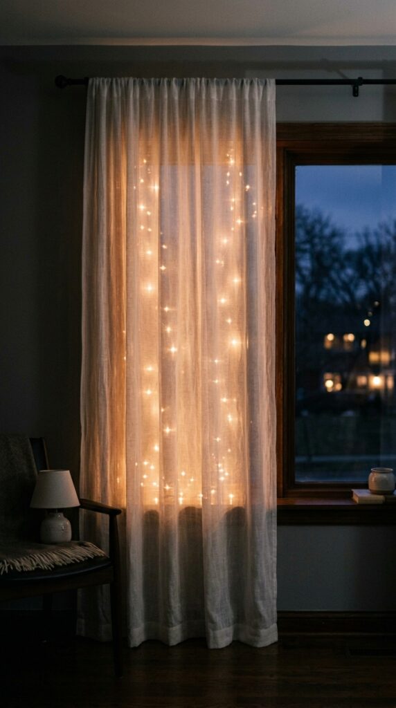 013 image prompt a sheer curtain over a window with a 