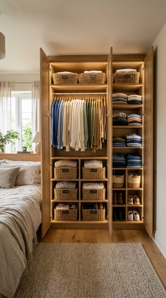 014 a bedroom with a thoughtfully styled built in or f