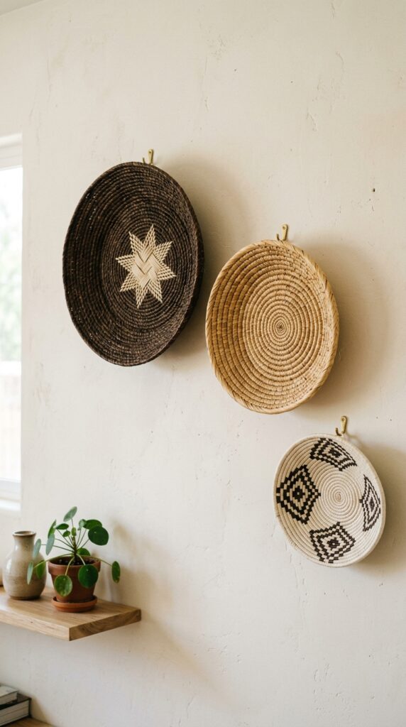 014 image prompt a wall arrangement of three woven bas