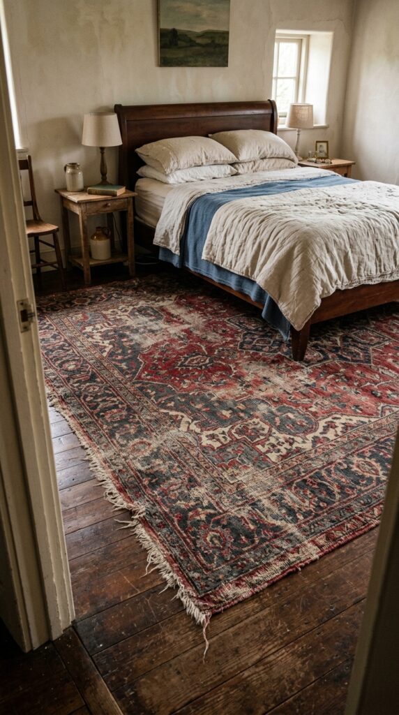 014 image prompt a worn vintage persian rug in deep re