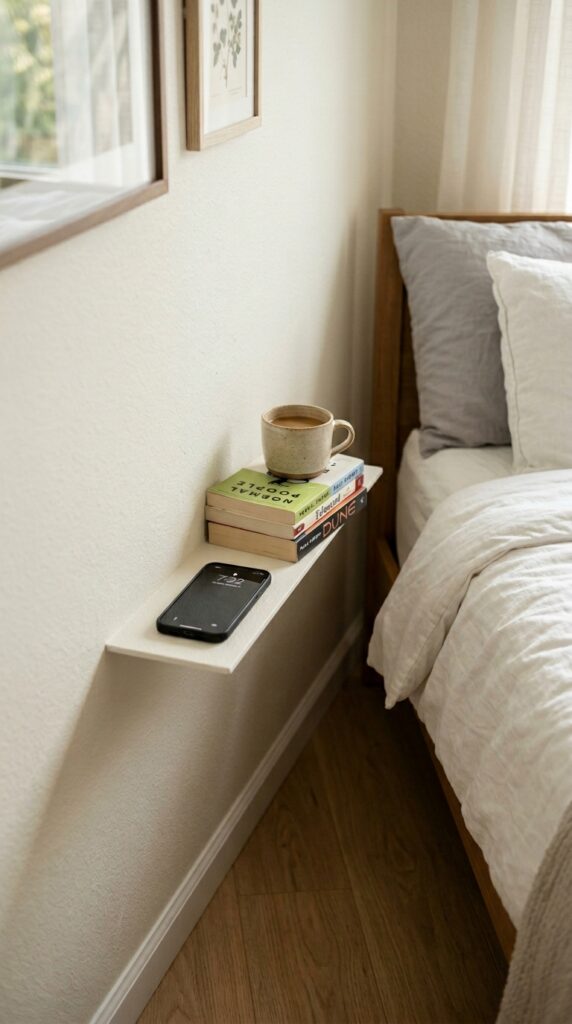 014 image prompt next to a bed a shallow picture ledge