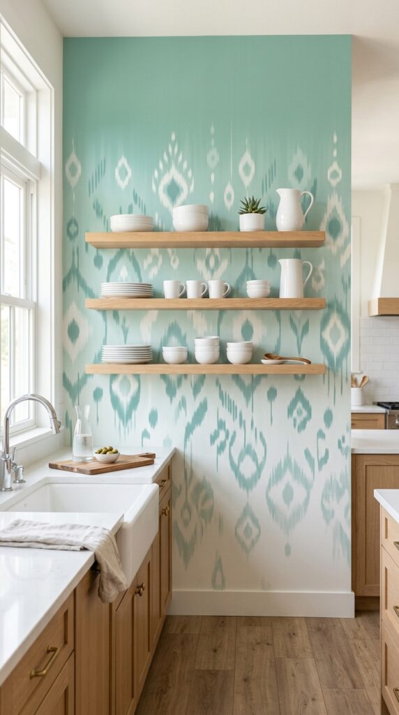 015 image prompt a kitchen accent wall with ikat style