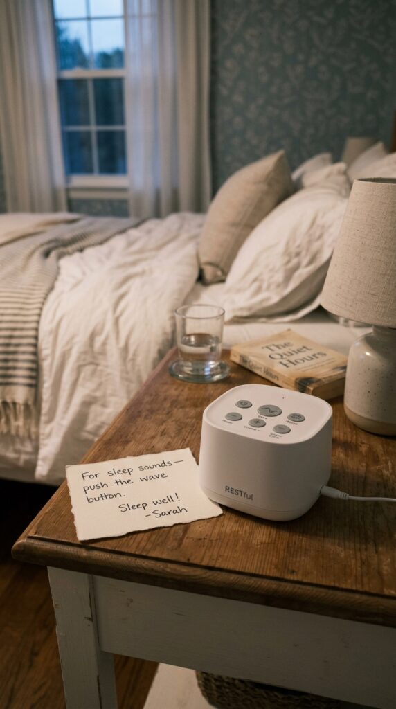 25 Guest Bedroom Ideas That Feel Welcoming And Practical 015 image prompt a small white noise machine sitting o