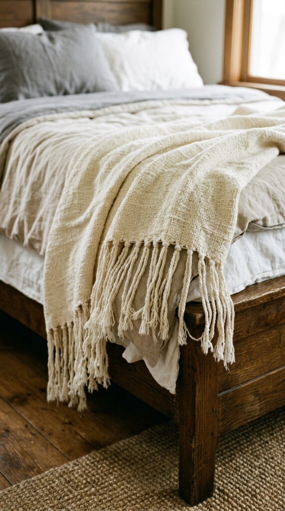 015 image prompt the end of a bed with a cream cotton 