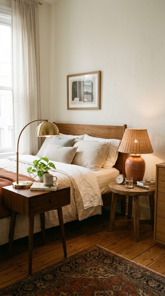 016 image prompt a bed with two different nightstands 