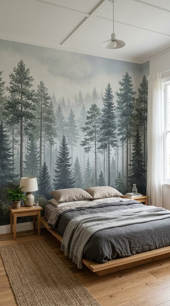 016 image prompt a bedroom with a single wall covered 
