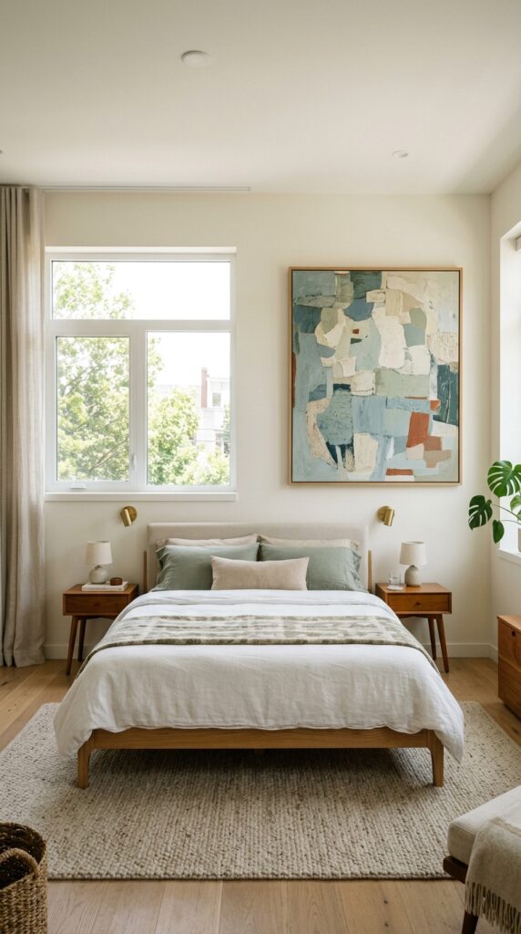 016 image prompt a bedroom with a window off center an